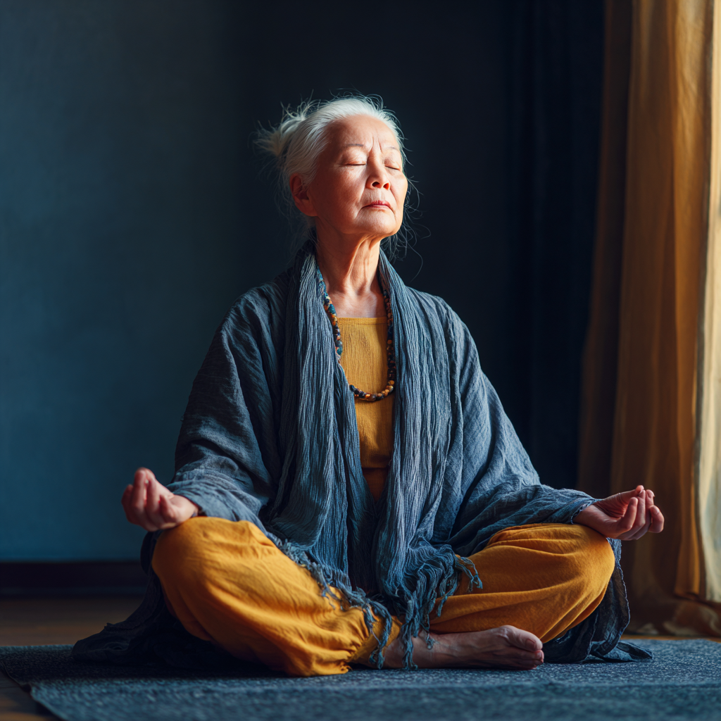 Группа людей разного возраста европейской внешности медитирует в кругу на открытом воздухе, демонстрируя единство и гармонию